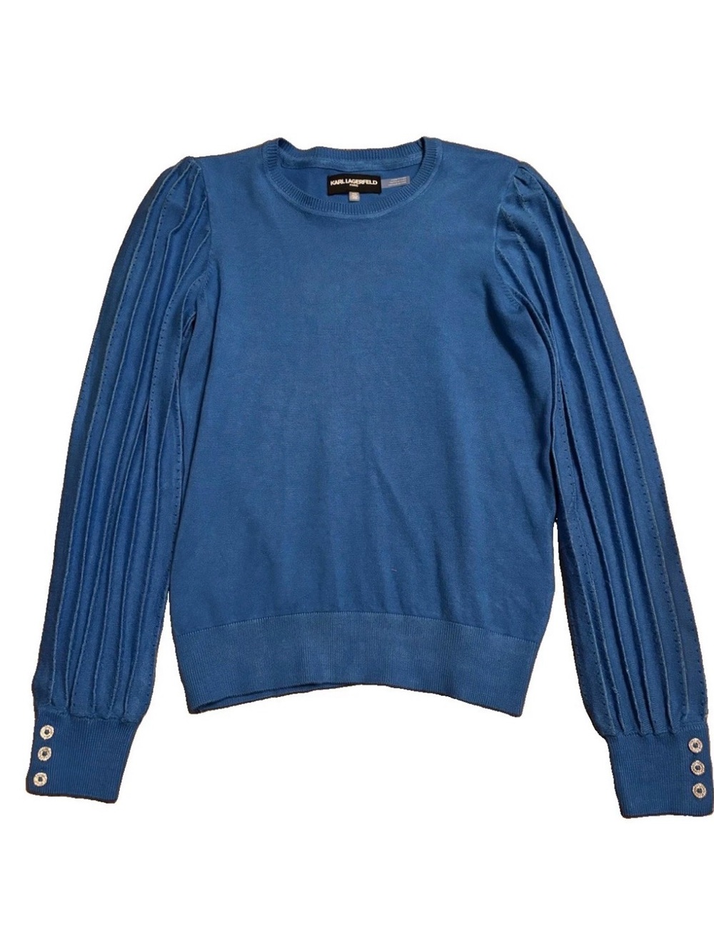 Karl Lagerfeld Women’s Blue Pleated-Sleeve Crewneck Sweater - PXS-